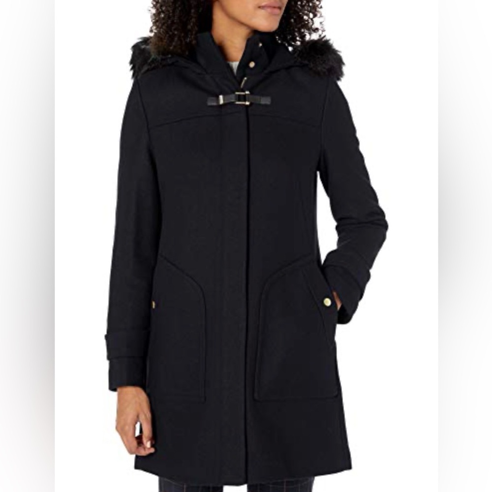 Cole Haan Black Hooded Trench Coat